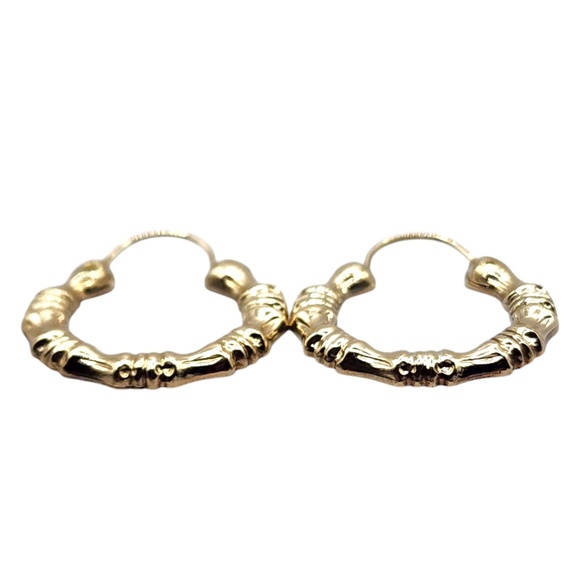 14 Karat Yellow Gold Textured Hoop Earrings #20462 - Picture 2 of 8